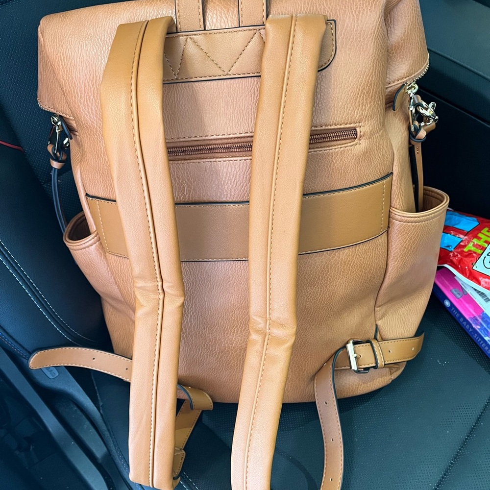 Poppy & Peonies Cognac Brown Convertible Backpack Tote - Picture 4 of 4